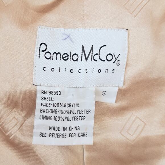 PAMELA MCCOY Lynx Faux Fur Coat Stroller Size Small Tan Off-White Mid Length - Picture 4 of 9
